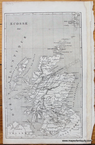 Antique-Black-and-White-Map-Escosse-or-Scotland-Europe--1843-or-1879-Unknown-Maps-Of-Antiquity