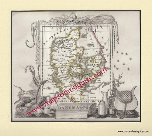 Antique-Hand-Colored-Map-Danemarck---Denmark-Europe-Denmark-c.-1822-Perrot-Maps-Of-Antiquity