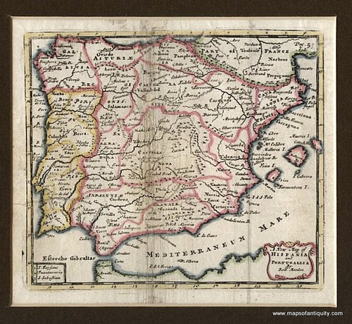 Antique-Hand-Colored-Map-A-New-Map-of-Hispania-and-Portugallia-by-Robt.-Morden**********--Spain-and-Portugal-1716-Morden-Maps-Of-Antiquity