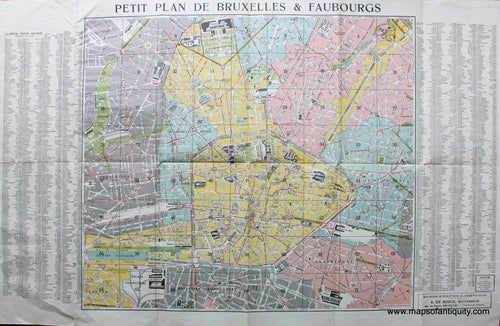 Antique-Printed-Color-Map-Plan-de-Bruxelles-et-ses-Faubourgs-Brussels-******-Europe-Belgium-1918-de-Boeck-Maps-Of-Antiquity