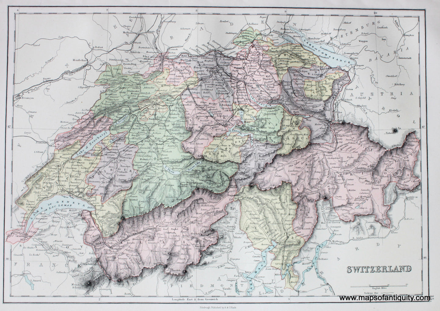 Antique-printed-color-Map-Switzerland-Europe-Switzerland-1879-Black-Maps-Of-Antiquity