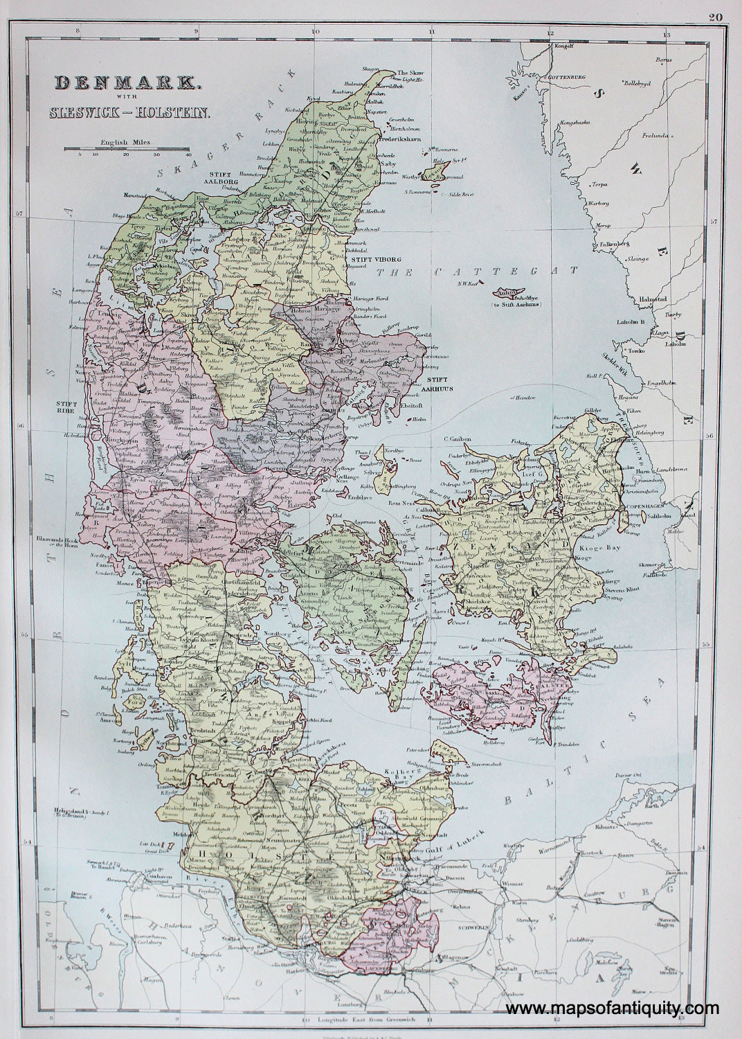 Antique-printed-color-Map-Denmark-with-Sleswick---Holstein-Europe-Denmark-1879-Black-Maps-Of-Antiquity