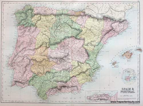 Antique-printed-color-Map-Spain-&-Portugal-Europe-Spain-Portugal-1879-Black-Maps-Of-Antiquity