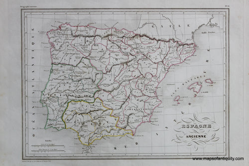 Antique-Hand-Colored-Map-Espagne-Ancienne-Europe-Spain-&-Portugal-1846-M.-Malte-Brun-Maps-Of-Antiquity