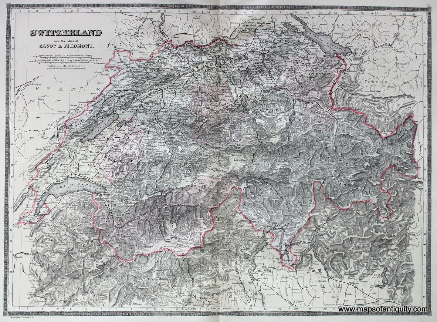 Antique-Hand-Colored-Map-Switzerland-and-the-Alps-of-Savoy-&-Piedmont.-Europe-Switzerland-1887-Bradley-Maps-Of-Antiquity