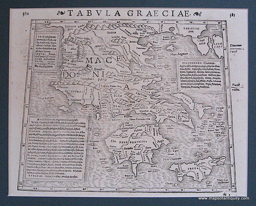 Black-and-White-Antique-Map-Tabula-Graeciae-(Ptolemaic-Greece)**********--Greece-1571-Munster/Petri-Maps-Of-Antiquity