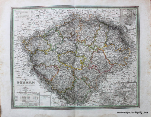 Antique-Hand-Colored-Map-Das-Konigreich-Bohmen-**********-Europe--1838-Weiland-Maps-Of-Antiquity