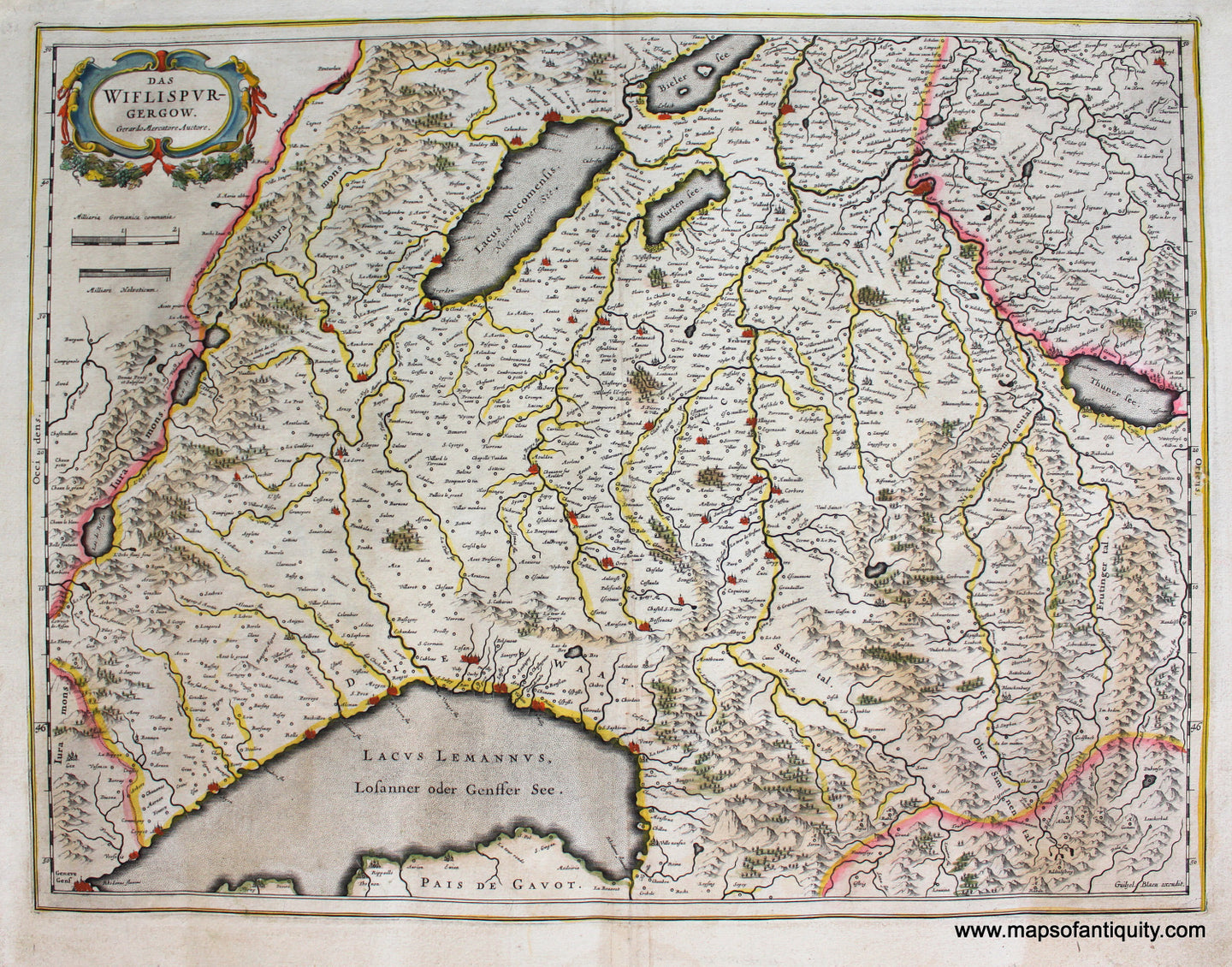 Antique-Hand-Colored-Map-Das-Wiflispurgergow-Switzerland-Europe-Switzerland-1640-Blaeu-Maps-Of-Antiquity