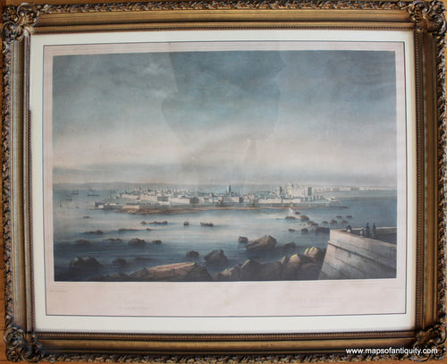 Framed-Antique-Print-Cadiz---Vista-de-Cadiz-Europe-Spain-Portugal-1850-Perrot-Maps-Of-Antiquity