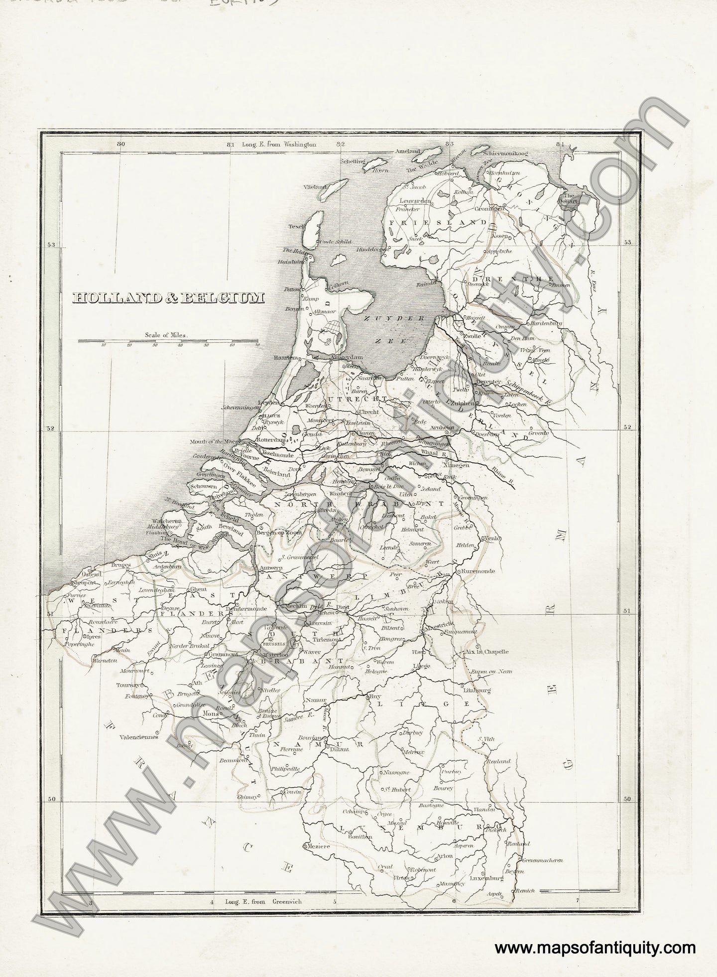 Antique-Hand-Colored-Map-Holland-&-Belgium-Europe-Holland-Belgium-1835-T.G.-Bradford-Maps-Of-Antiquity