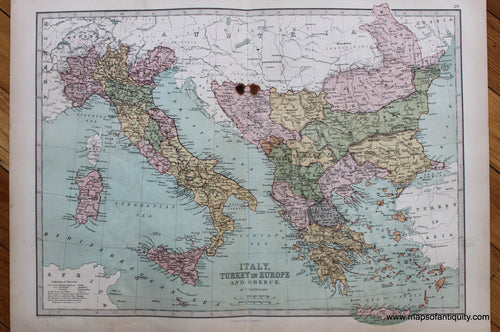 Antique-Printed-Color-Map-Italy-Turkey-in-Europe-and-Greece.-Europe-Italy-Greece-&-the-Balkans-Turkey-&-the-Mediterranean--1873-J.-Bartholomew-Maps-Of-Antiquity
