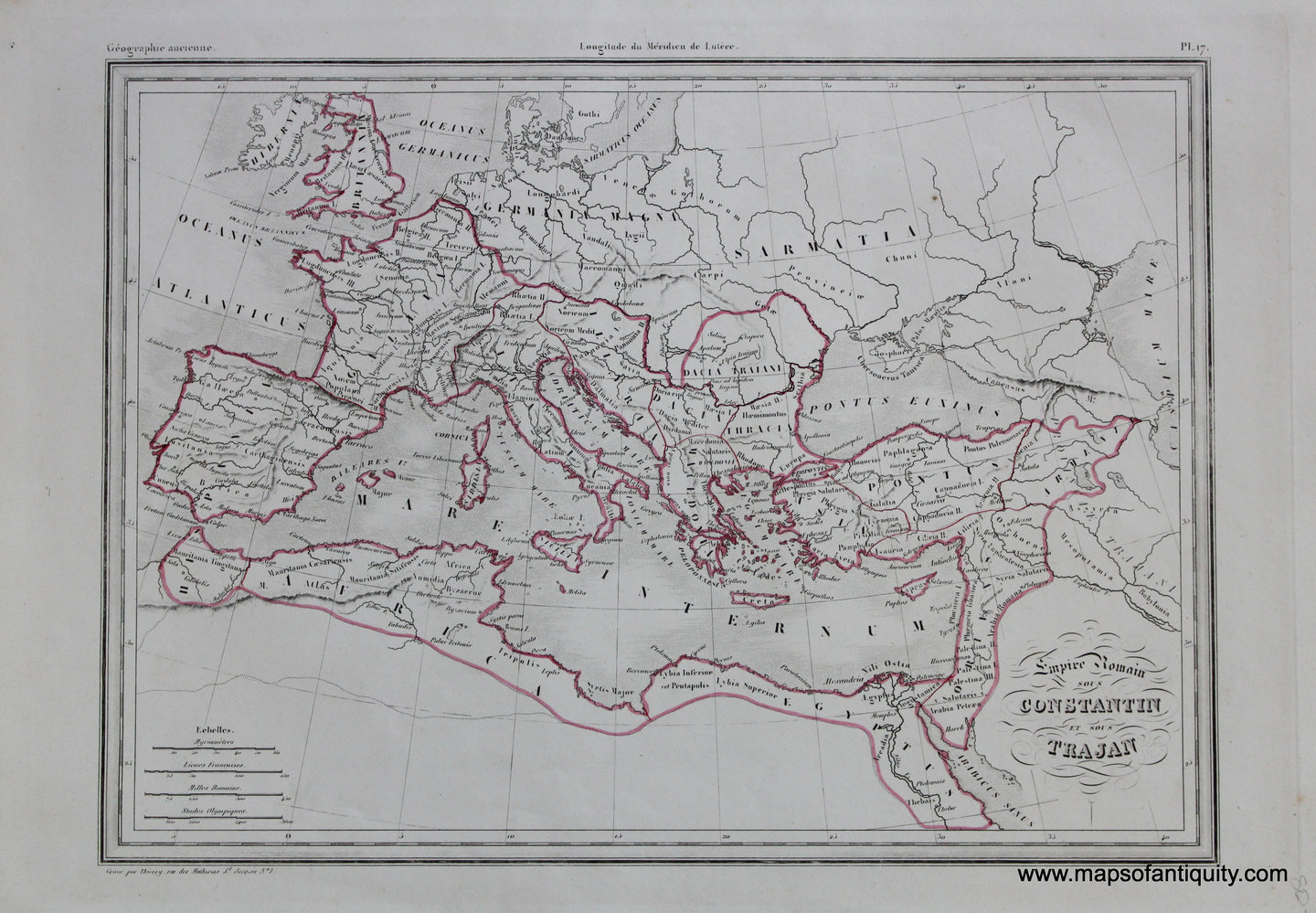 Antique-Hand-Colored-Map-Empire-Romain-sous-Constantin-et-sous-Trajan--Europe-Europe-General-1846-M.-Malte-Brun-Maps-Of-Antiquity