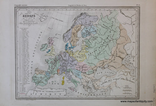 Antique-Hand-Colored-Map-Europe-en-1100-indiquant-la-date-de-La-Fondation-des-Differens-Etats-Europe-Europe-General-1846-M.-Malte-Brun-Maps-Of-Antiquity