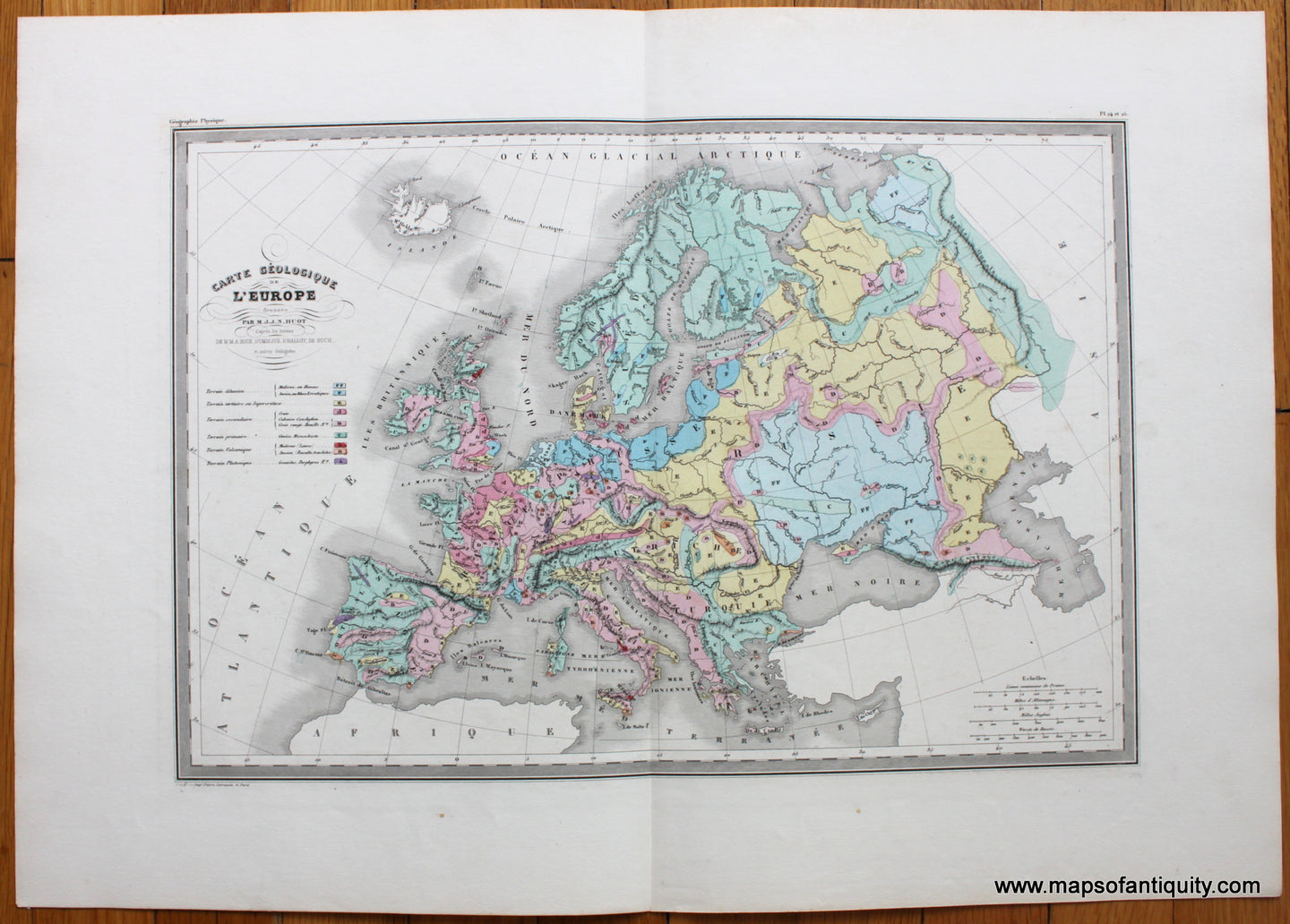 Antique-Hand-Colored-Map-Carte-Geologique-de-l'Europe-Europe-Europe-General-1860-M.-Malte-Brun-Maps-Of-Antiquity