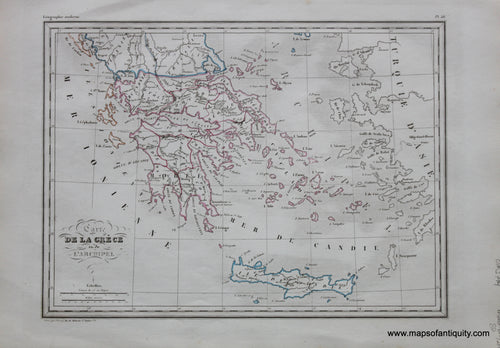 Antique-Hand-Colored-Map-Carte-de-La-Grece-et-de-L'Archipel-Europe-Greece-&-the-Balkans-1846-M.-Malte-Brun-Maps-Of-Antiquity