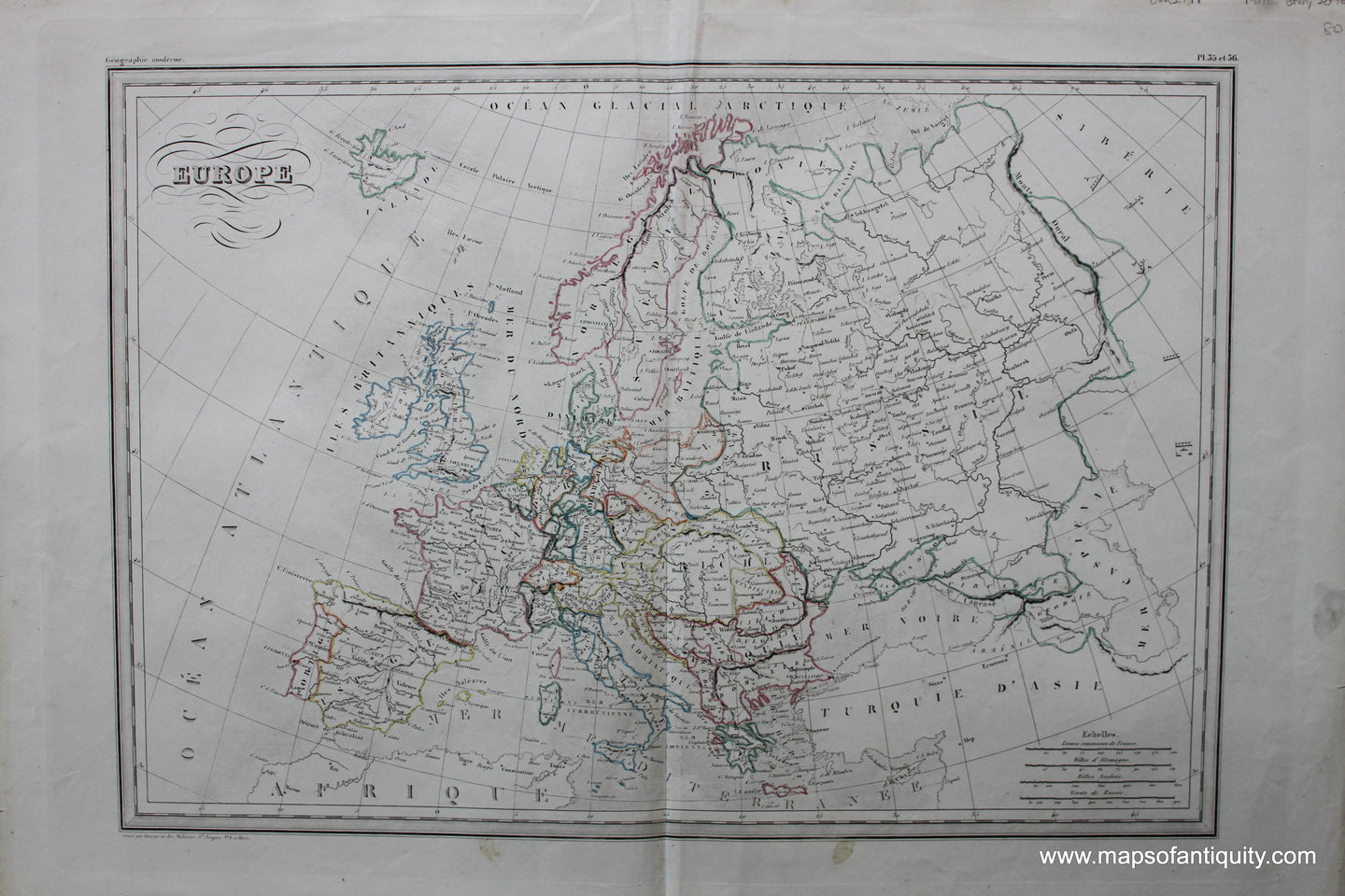 Antique-Hand-Colored-Map-Europe-Europe-Europe-General-1846-M.-Malte-Brun-Maps-Of-Antiquity