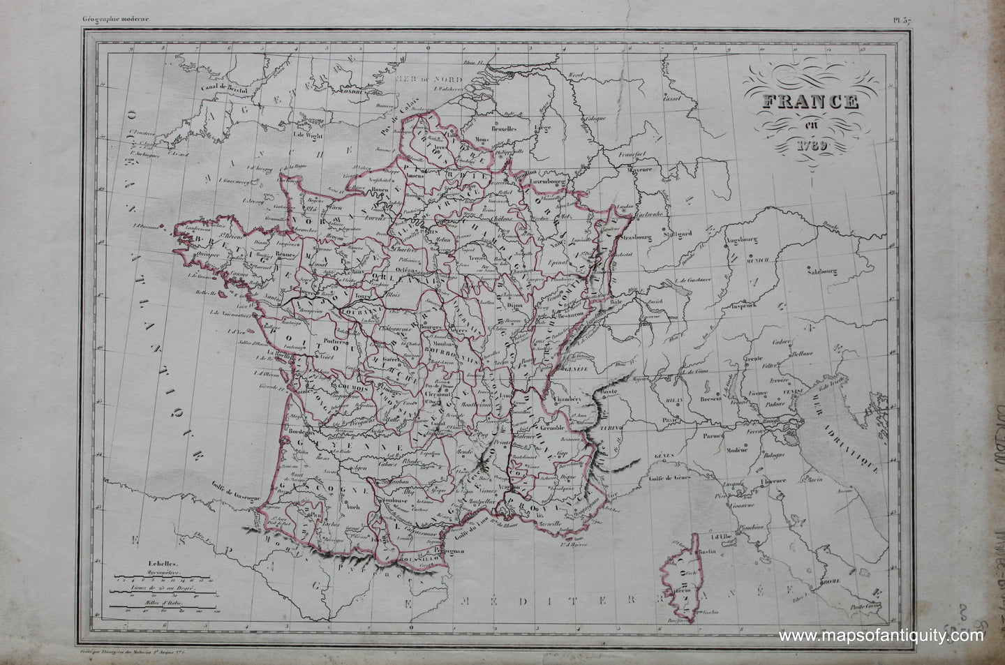Antique-Hand-Colored-Map-France-en-1789-Europe-France-1846-M.-Malte-Brun-Maps-Of-Antiquity