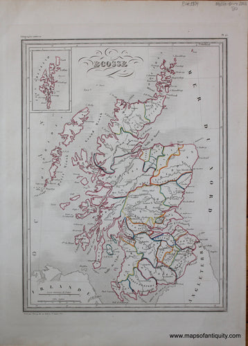 Antique-Hand-Colored-Map-Ecosse-Europe-Scotland-1846-M.-Malte-Brun-Maps-Of-Antiquity