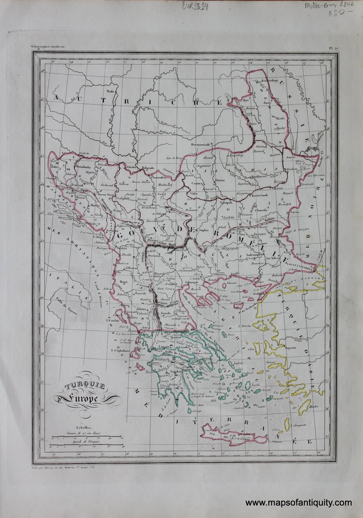 Antique-Hand-Colored-Map-Turquie-Europe-Europe-Turkey-&-the-Mediterranean-1846-M.-Malte-Brun-Maps-Of-Antiquity