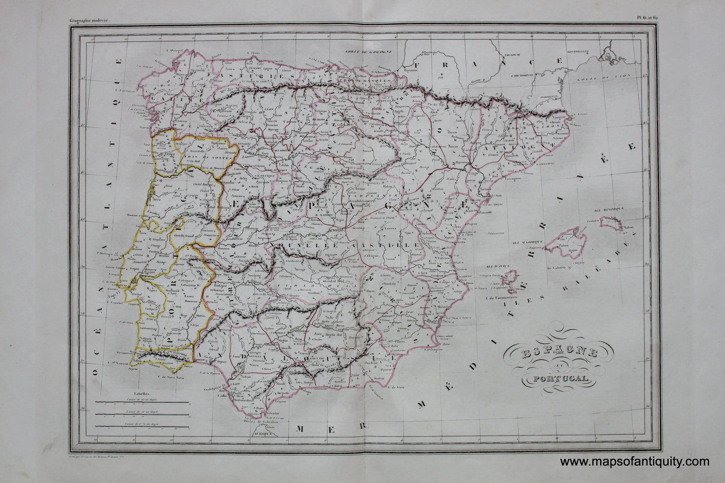 Antique-hand-Colored-Map-Espagne-et-Portugal-Europe-Spain-&-Portugal-1846-M.-Malte-Brun-Maps-Of-Antiquity