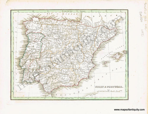Antique-Hand-Colored-Map-Spain-&-Portugal.-Europe-Spain-&-Portugal-1835-T.G.-Bradford-Maps-Of-Antiquity