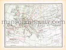 Load image into Gallery viewer, 1894 - Europe, verso: Europe showing the general directions of the Barbarian inroads of the fall of the Roman Empire, Map showing routes of the voyages and Discoveries 861-1685 - Antique Map
