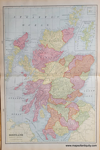 Antique-Printed-Color-Map-Scotland-1903-Cram-Maps-Of-Antiquity