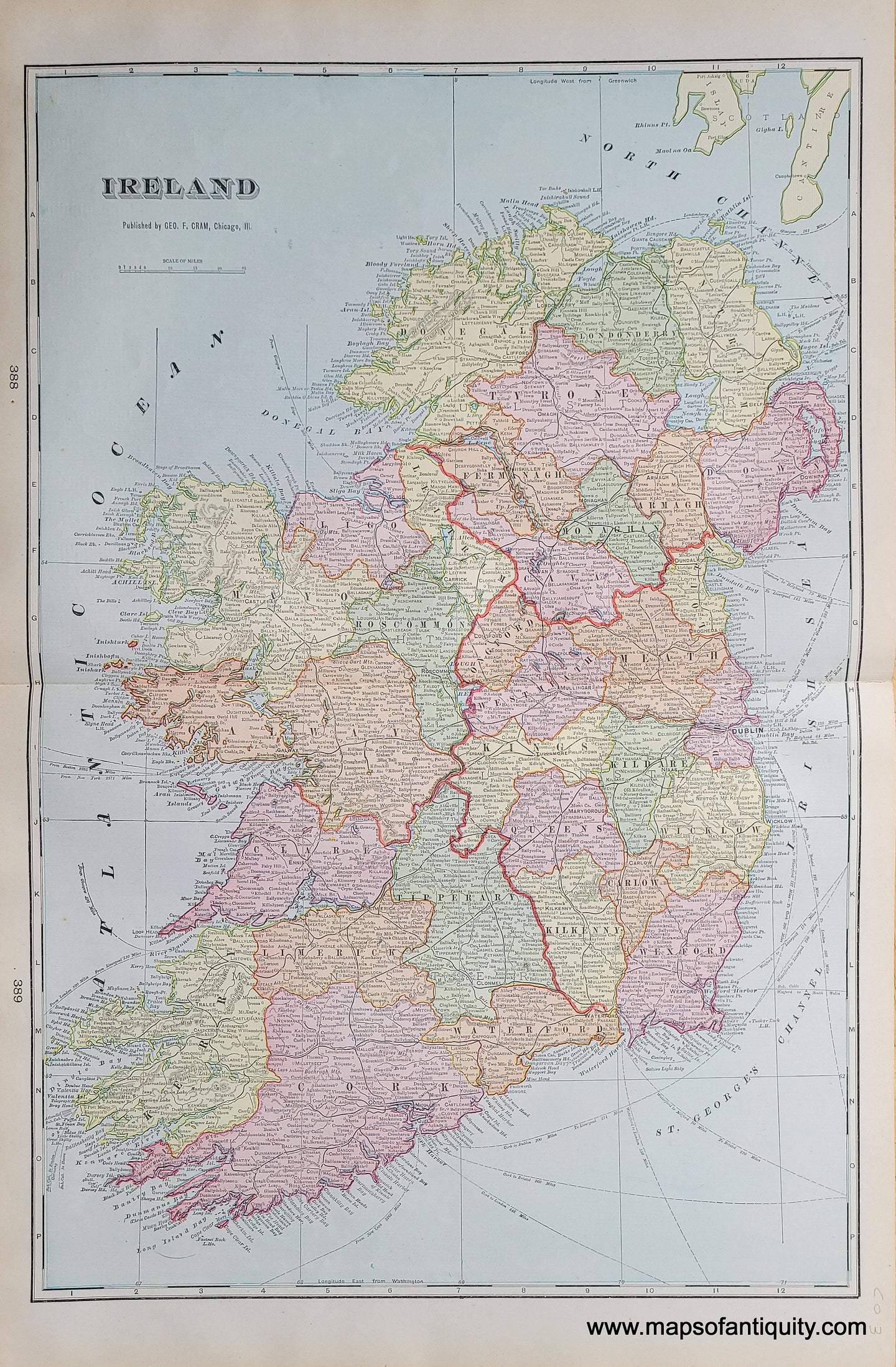 Antique-Printed-Color-Map-Ireland-Ireland-1903-Cram-Maps-Of-Antiquity