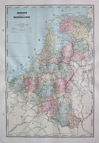 Antique-Printed-Color-Map-Belgium-and-The-Netherlands-verso:-Stockholm-(Sweden)-Gulf-of-Bothnia-and-Brussels-(Belgium)-Europe--1894-Cram-Maps-Of-Antiquity
