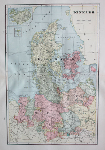 Antique-Printed-Color-Map-Denmark-verso:-Holland-and-Belgium-and-Denmark-Switzerland-Europe-Denmark-Holland-Belgium-Switzerland-1894-Cram-Maps-Of-Antiquity