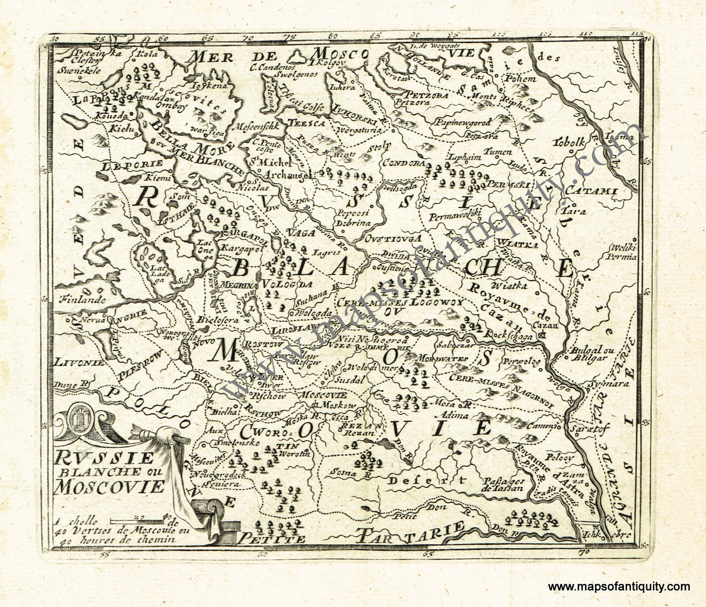 Antique-Black-and-White-Map-Russie-Blanche-ou-Moscovie-(North-eastern-Russia)-Europe-Russia-1725-De-Aefferden-Maps-Of-Antiquity