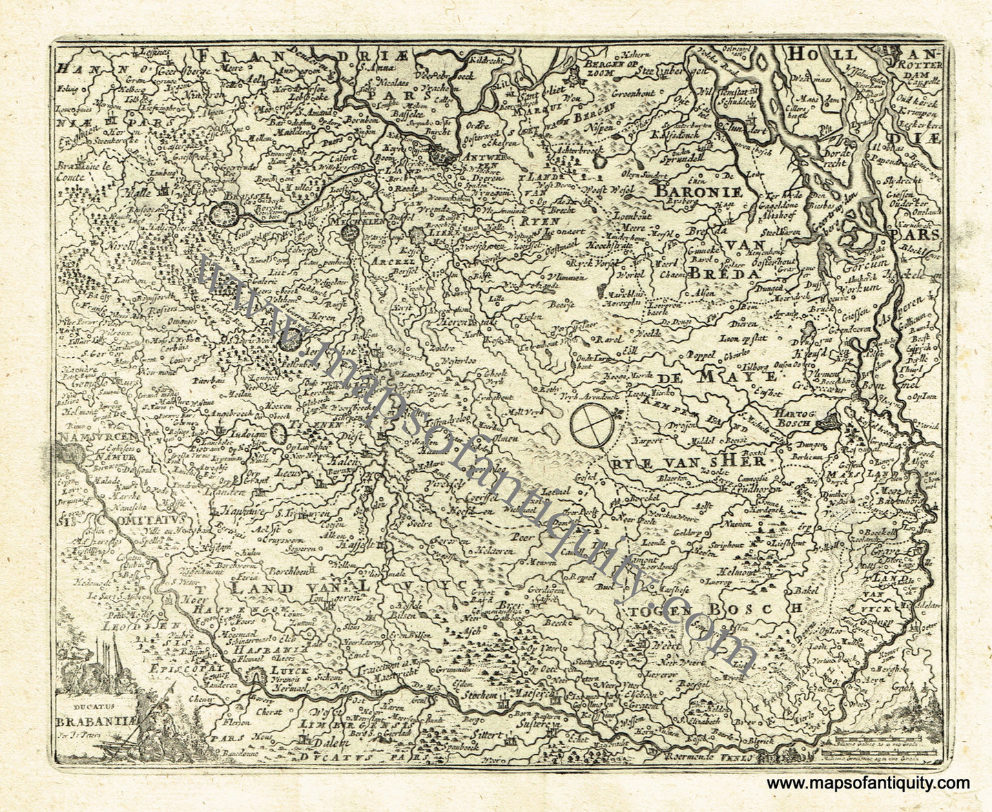 Antique-Black-and-White-Map-Ducatus-Brabantiae-(Part-of-Belgium)-Europe-Belgium-1725-De-Aefferden-Maps-Of-Antiquity