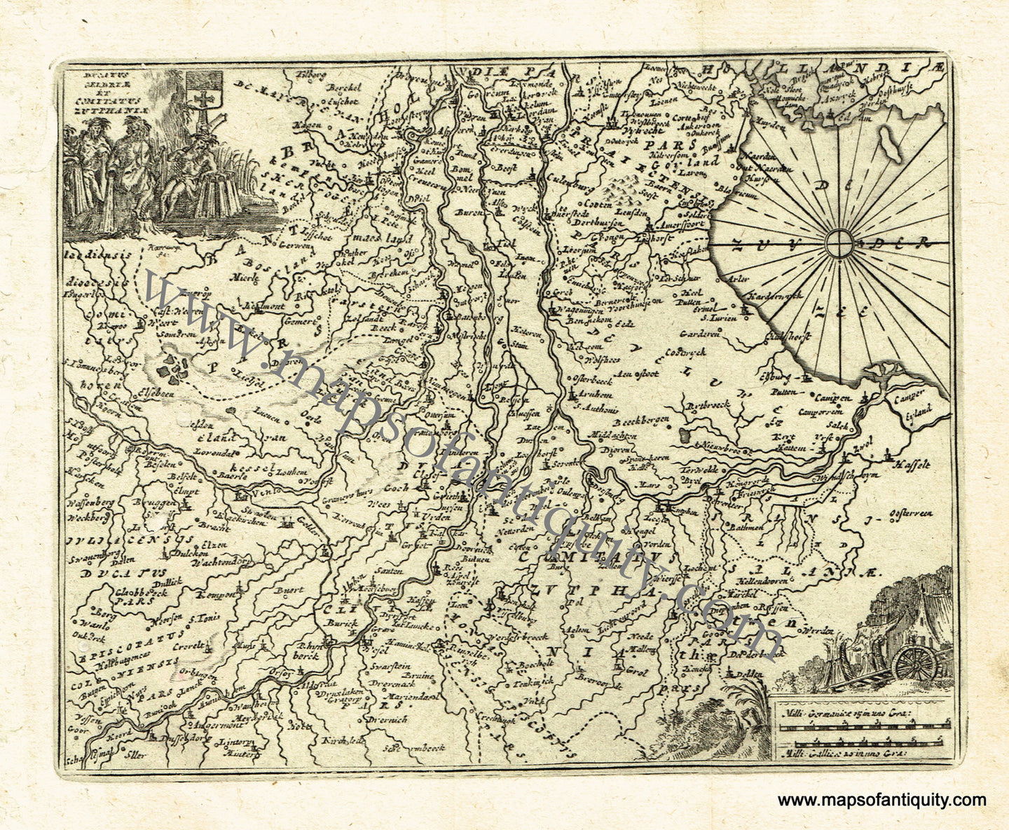 Antique-Black-and-White-Map-Ducatus-Geldri.E-et-Comitatus-Zutfhani.E-(Part-of-the-Netherlands)-Europe-Holland-&-The-Netherlands-1725-De-Aefferden-Maps-Of-Antiquity
