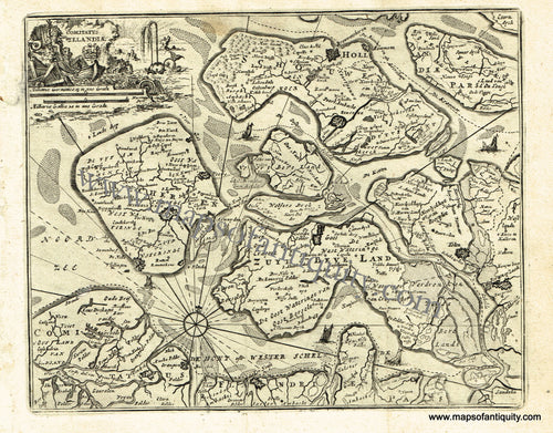 Antique-Black-and-White-Map-Comitatus-Zelandiae-(Part-of-the-Netherlands)-********-Europe-Holland-&-The-Netherlands-1725-De-Aefferden-Maps-Of-Antiquity