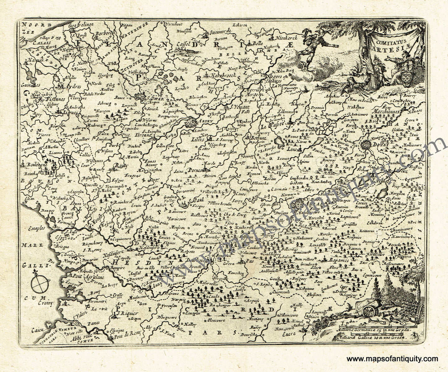 Antique-Black-and-White-Map-Comitatus-Artesiae-(Part-of-France)-Europe-France-1725-De-Aefferden-Maps-Of-Antiquity