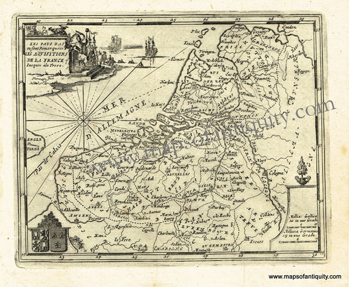 Antique-Black-and-White-Map-Les-Pays-Bas-ou-sont-Remarquees-les-Acquisitions-de-la-France-(Northern-France-and-the-Netherlands)-Europe-Netherlands-1725-De-Aefferden-Maps-Of-Antiquity