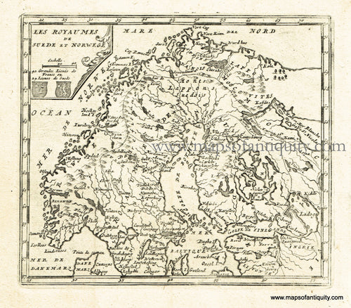 Antique-Black-and-White-Map-Les-Royaumes-de-Suede-et-Norwege-(Sweden-Norway-and-Finland)-Europe-Scandinavia-1725-De-Aefferden-Maps-Of-Antiquity