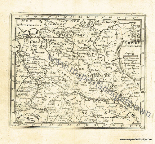 Antique-Black-and-White-Map-Empire-d'Allemagne-(Germany-Austria-Czech-Republic)-Europe-Germany-1725-De-Aefferden-Maps-Of-Antiquity
