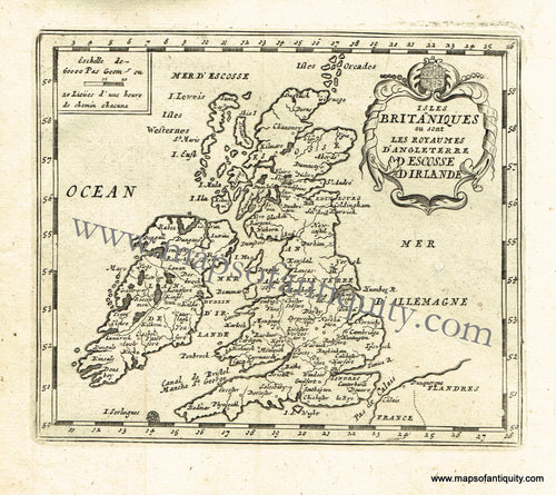 Antique-Black-and-White-Map-Isles-Britaniques-ou-sont-Les-Royaumes-d'Angleterre-D'-Escosse-D'Irelande-(The-United-Kingdom-and-Ireland)-Europe-England-1725-De-Aefferden-Maps-Of-Antiquity