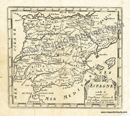 Antique-Black-and-White-Map-Espagne-Europe-Spain-&-Portugal-1725-De-Aefferden-Maps-Of-Antiquity