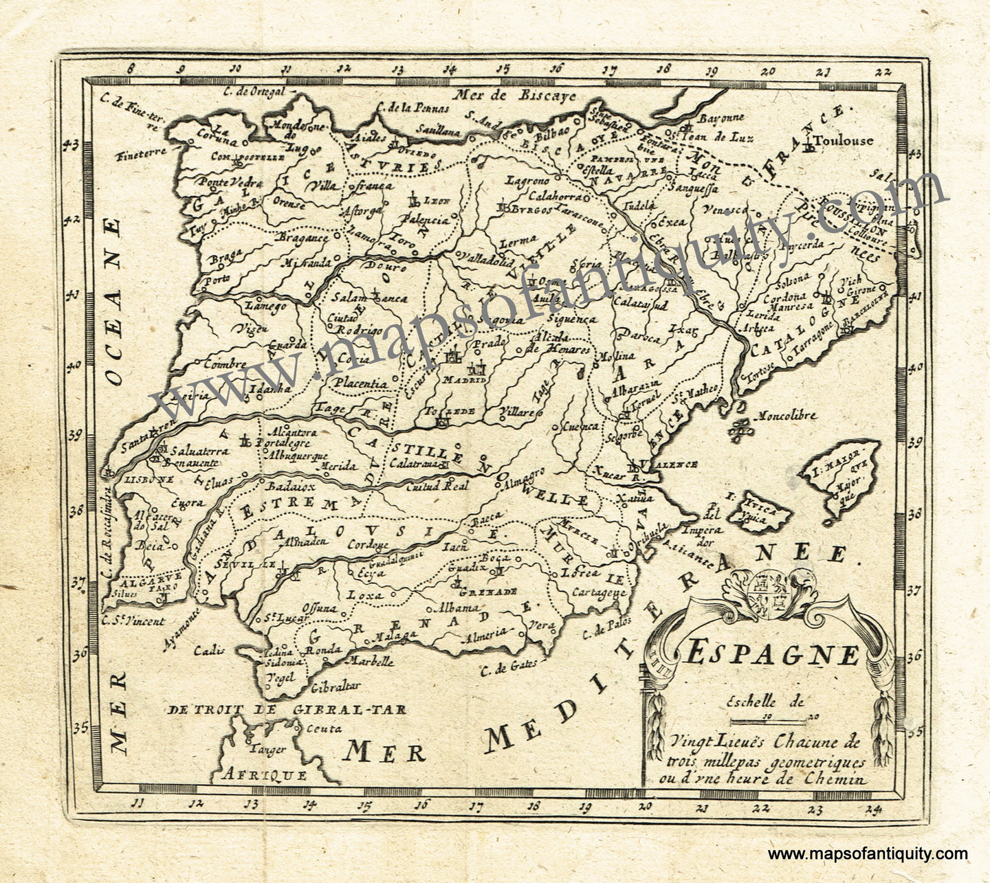 Antique-Black-and-White-Map-Espagne-Europe-Spain-&-Portugal-1725-De-Aefferden-Maps-Of-Antiquity