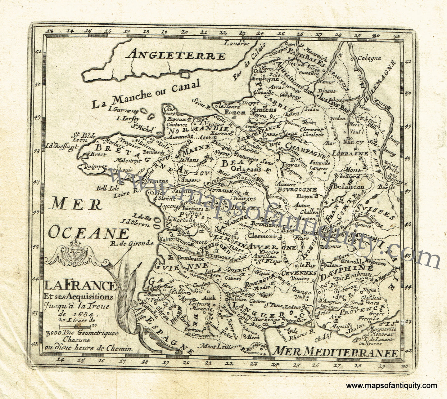 Antique-Black-and-White-Map-La-France-Et-ses-Aequisitions-Jusqu'a-la-Treue-de-1684-Europe-France-1725-De-Aefferden-Maps-Of-Antiquity