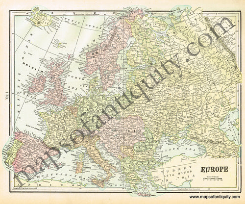 Antique-Printed-Color-Map-Europe-verso:-England-&-Wales-Europe-Europe-General-England-1900-Cram-Maps-Of-Antiquity