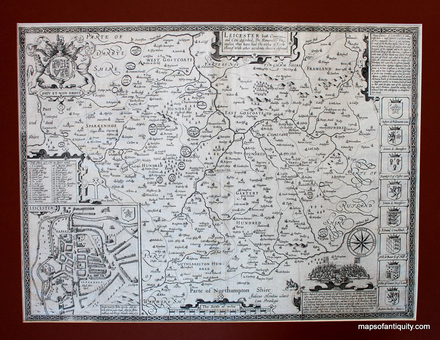 Antique-Black-and-White-Map-Leicester-**********-Europe-United-Kingdom-1610-Speed-Maps-Of-Antiquity
