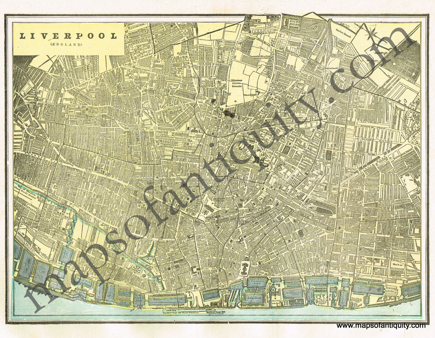 Antique-Printed-Color-Map-Liverpool-(England)-Europe-England-1900-Cram-Maps-Of-Antiquity
