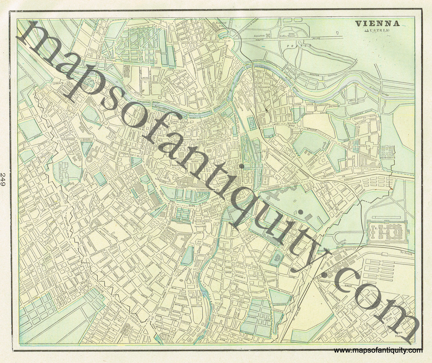 Antique-Printed-Color-Map-Vienna-(Austria)-verso:-Map-of-Constantinople-Europe-Austria-Turkey-&-the-Mediterranean-1900-Cram-Maps-Of-Antiquity
