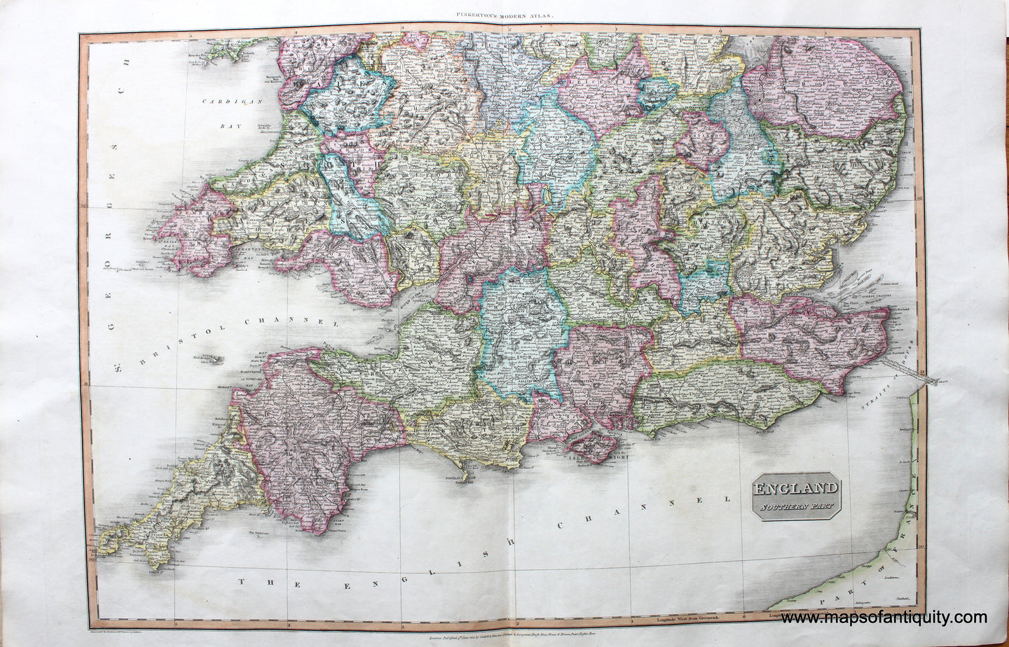 Antique-Hand-Colored-Map-England-Southern-Part-Europe-England-1811-Pinkerton-Maps-Of-Antiquity
