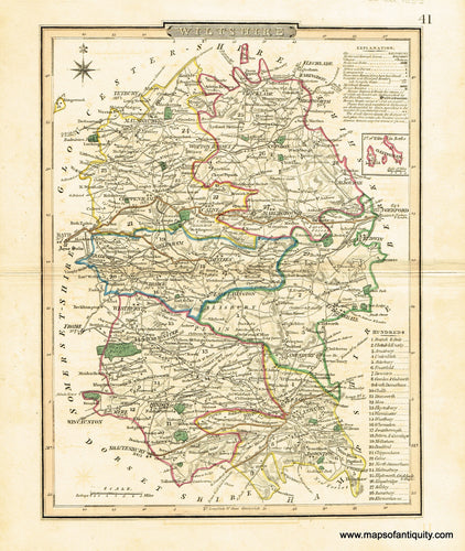 Antique-Hand-Colored-Map-Wiltshire-England-Europe-England-c.-1835-Unknown-Maps-Of-Antiquity
