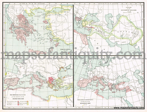Antique-Printed-Color-Map-Homeric-Greece-Kingdoms-of-The-Successors-of-Alexander-The-Mediterranean-Lands-at-The-Beginning-of-The-Second-Punic-War-and-The-Roman-Dominions-at-the-End-of-The-Mithridatic-War-Europe--1894-Cram-Maps-Of-Antiquity