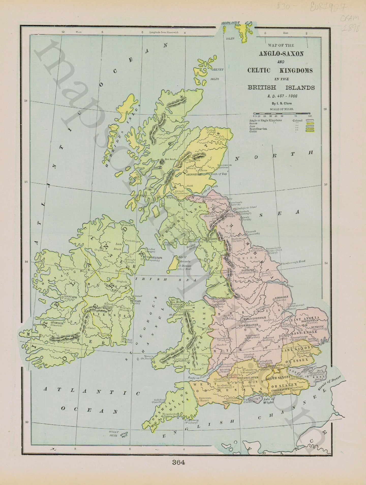Antique-Map-Anglo-Saxon-Celtic-Kingdom-British-Isles-Islands-Europe-Cram-1894